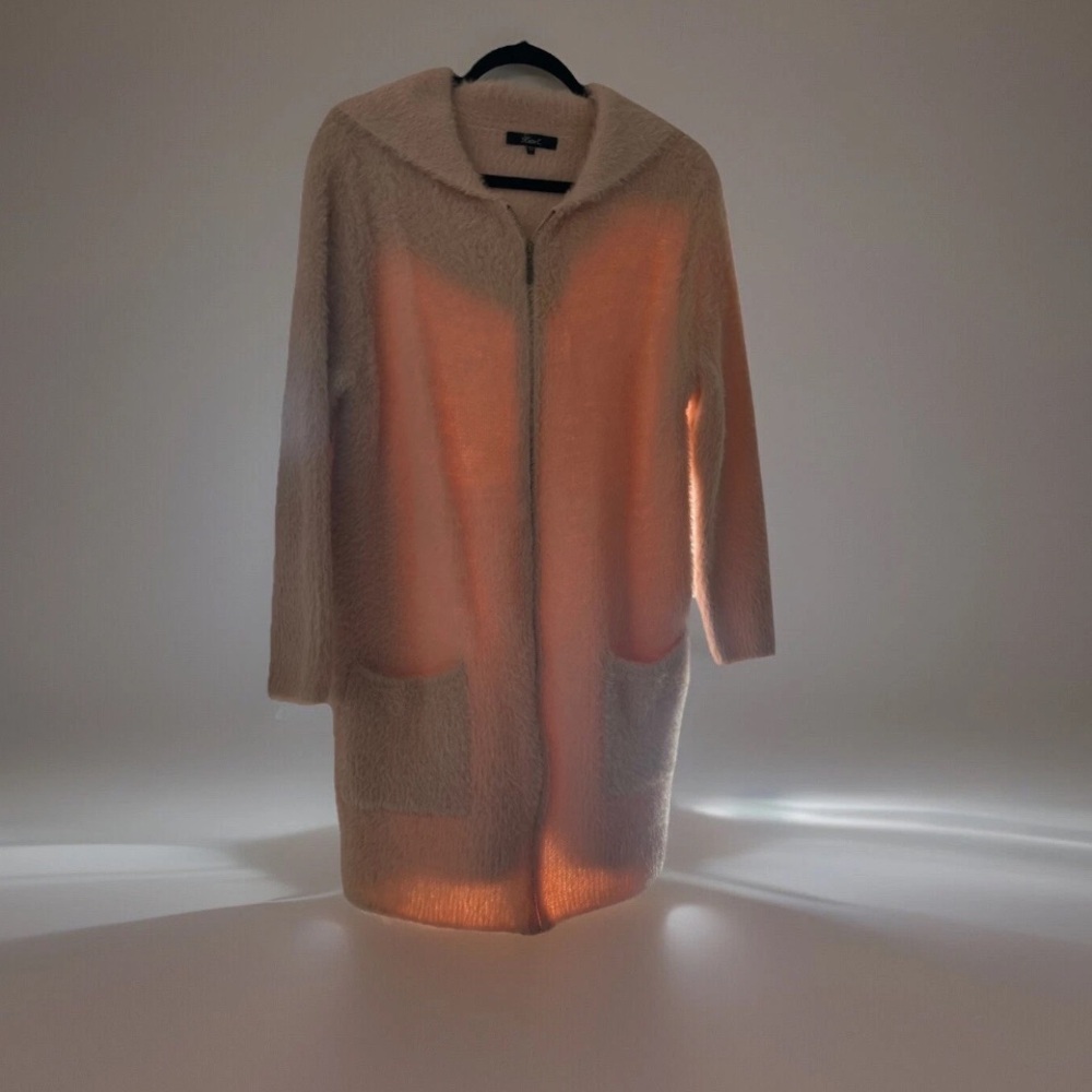 Kate C. Pink Full Front Zip Long Fuzzy  Cardigan Sweater NWOT Women’s Size Large